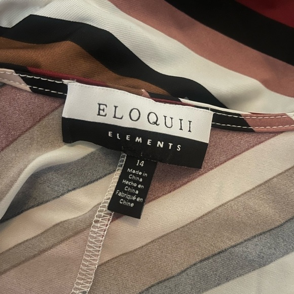 ELOQUII Red Brown Striped Short Sleeve Tie Waist Midi Dress Size 14 Plus Size - Picture 7 of 7